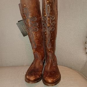 Nwob Liberty black genuine leather handmade boots studs embroidered 9.5